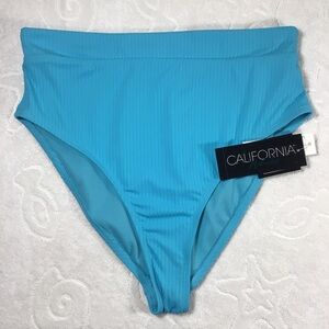 California Waves Turquoise Ribbed Softband High Waist Bikini Bottom - NWT